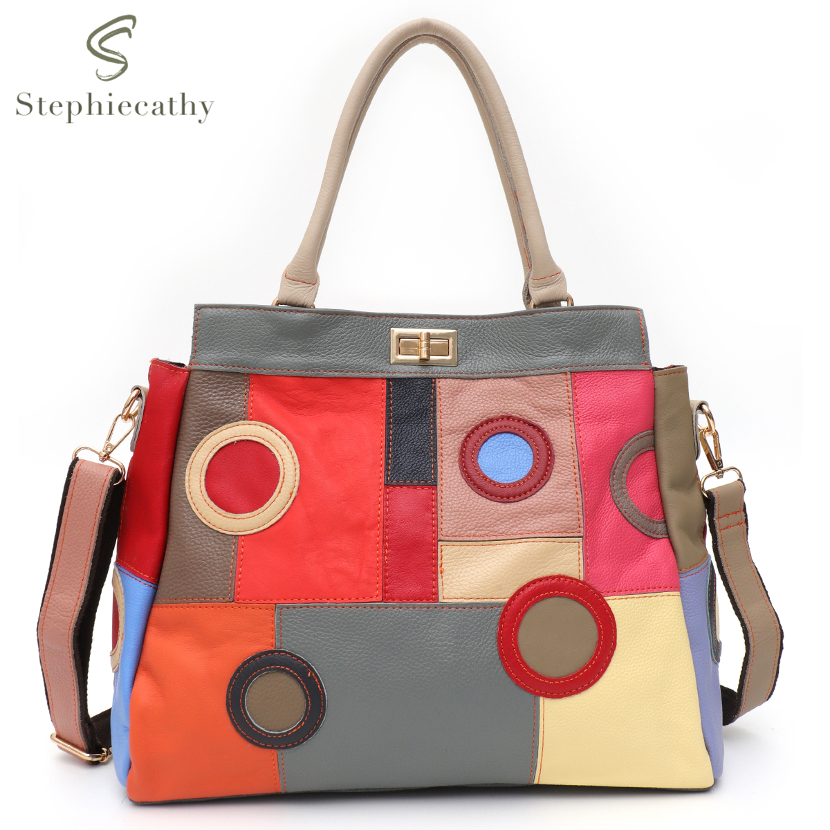 Leather Work Handbags For Women - SC Chic Colorful Real Leather Geometry