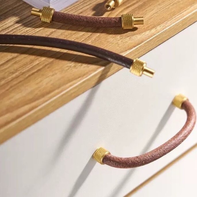 Leatherwork Hardware - Brass + Leather Cabinet Pulls Handle