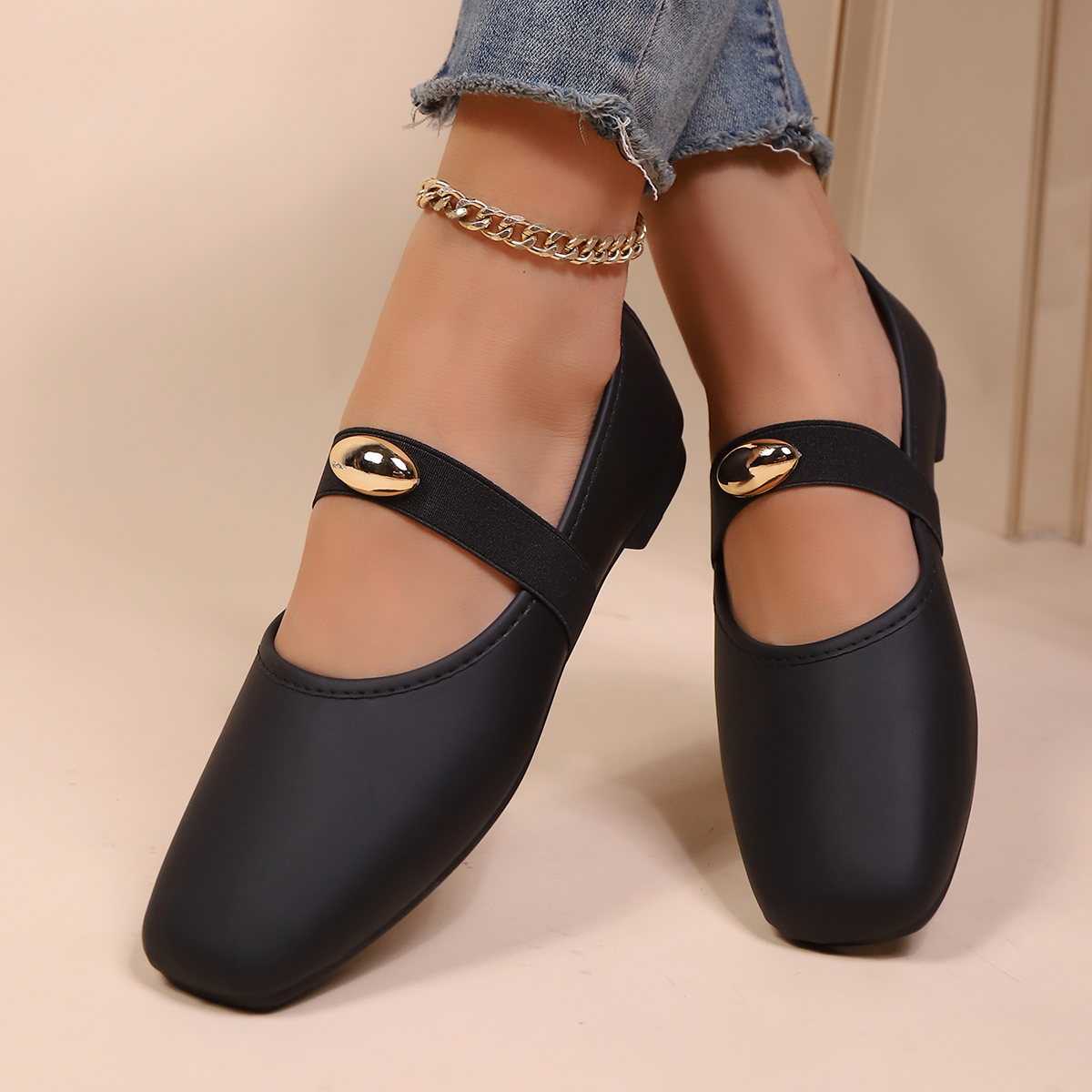 Leatherwork Hardware - Minimalist Solid Color Mary Jane Flat