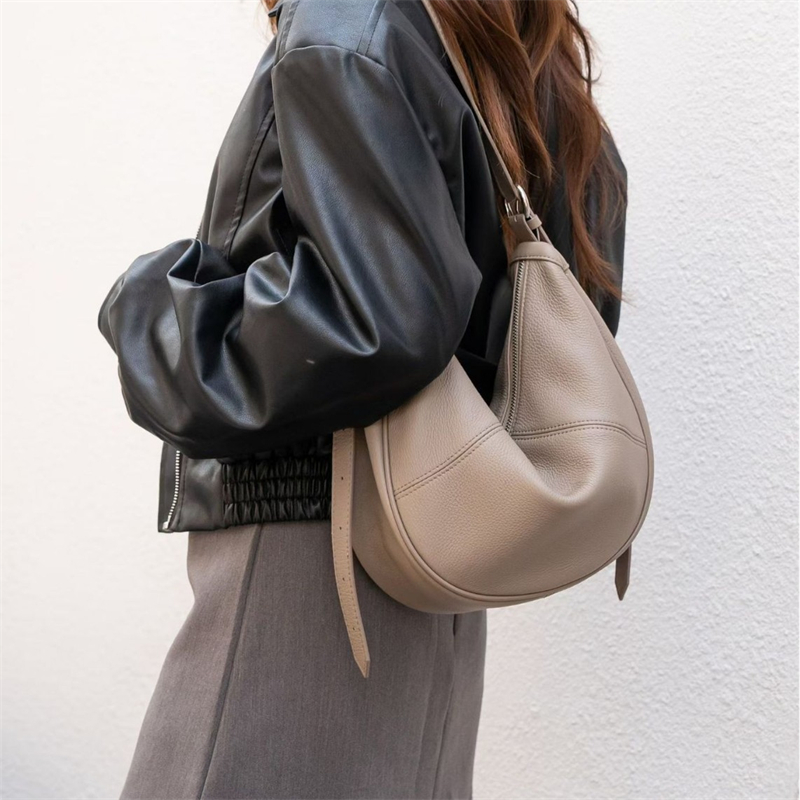 Leather Work Handbags For Women - BURMINSA Soft Genuine Leather Crescent Hobo