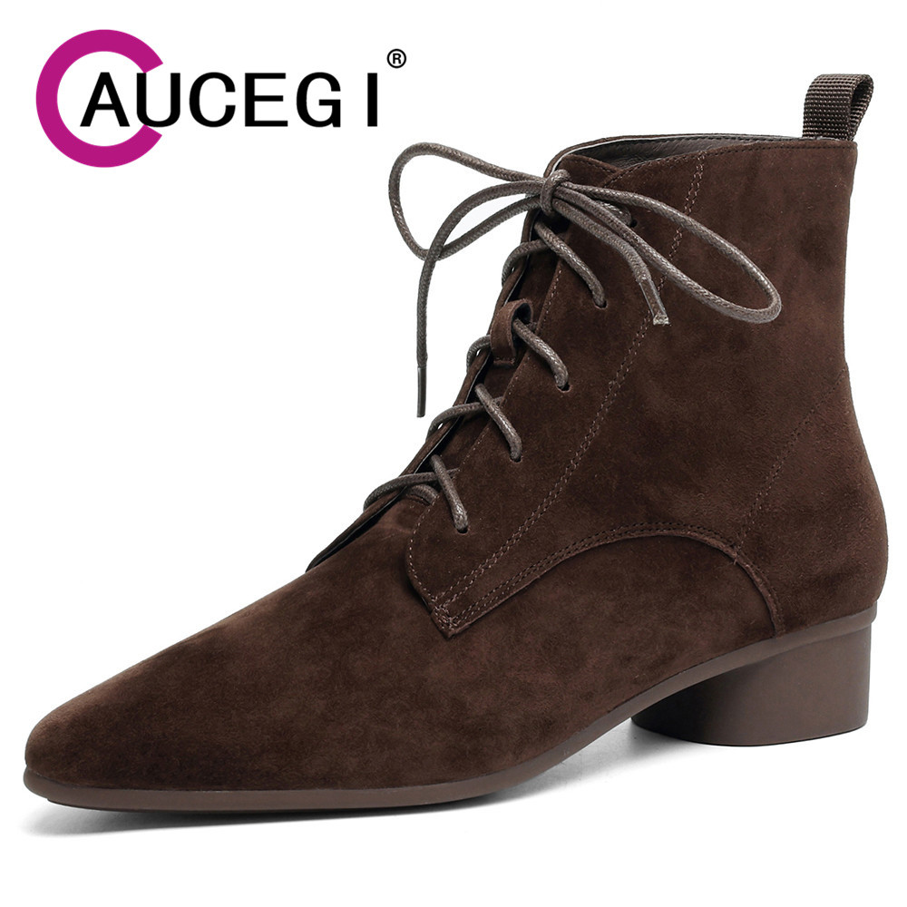 Leatherwork Manual - Aucegi Women Kid Suede Simple Ankle