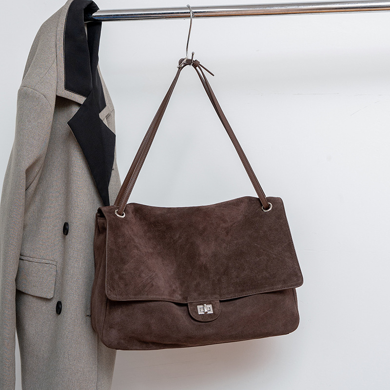 Leather Work Handbags For Women - Genuine Suede Leather Underarm Shoulder Bag