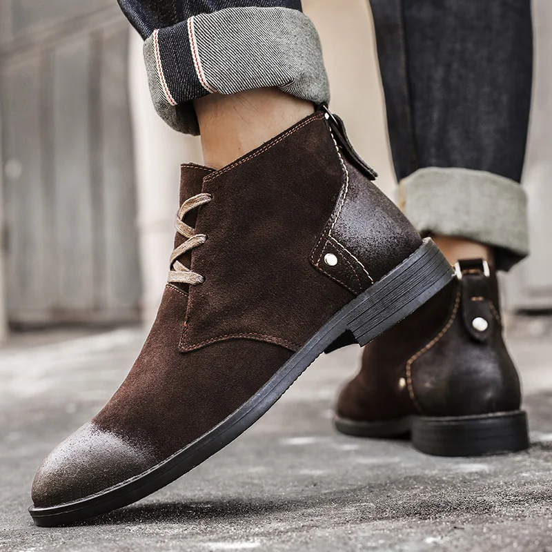 New Cow Suede Ankle Boots Hand - Leatherwork Designs 评论和价格
