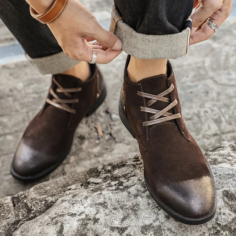 New Cow Suede Ankle Boots Hand - Leatherwork Designs 评论和价格