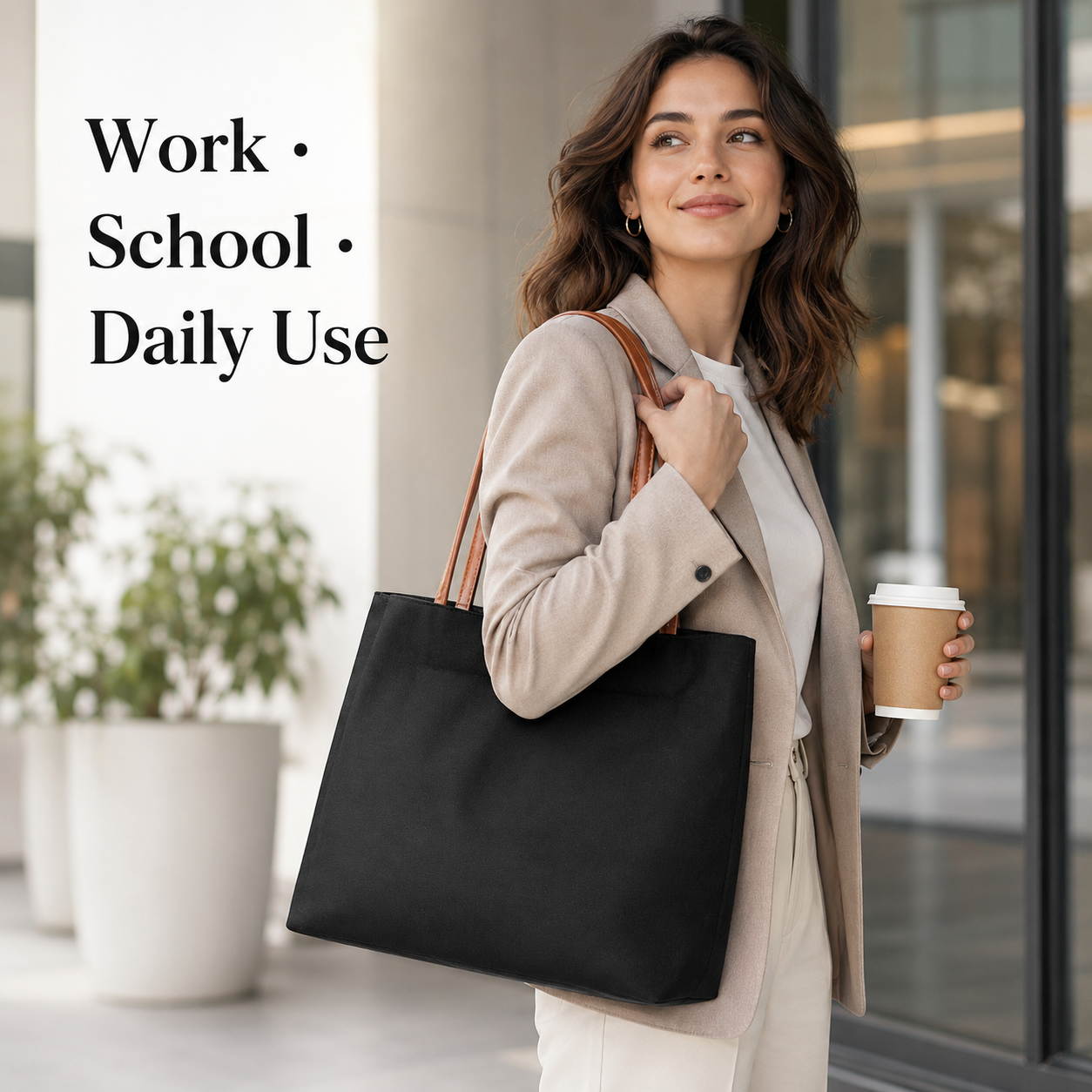 Women’s Canvas Tote Bag with P - Leather Work Handbags For Women 评论和价格