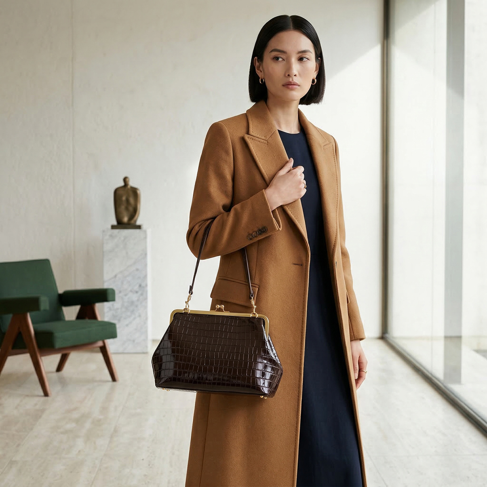 PU Leather Kiss Lock Bag with  - Leather Work Handbags For Women 评论和价格