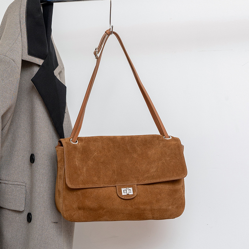 Genuine Suede Leather Underarm - Leather Work Handbags For Women 评论和价格