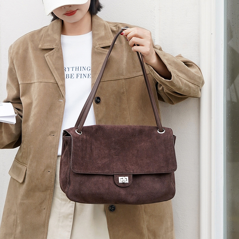 Genuine Suede Leather Underarm - Leather Work Handbags For Women 评论和价格