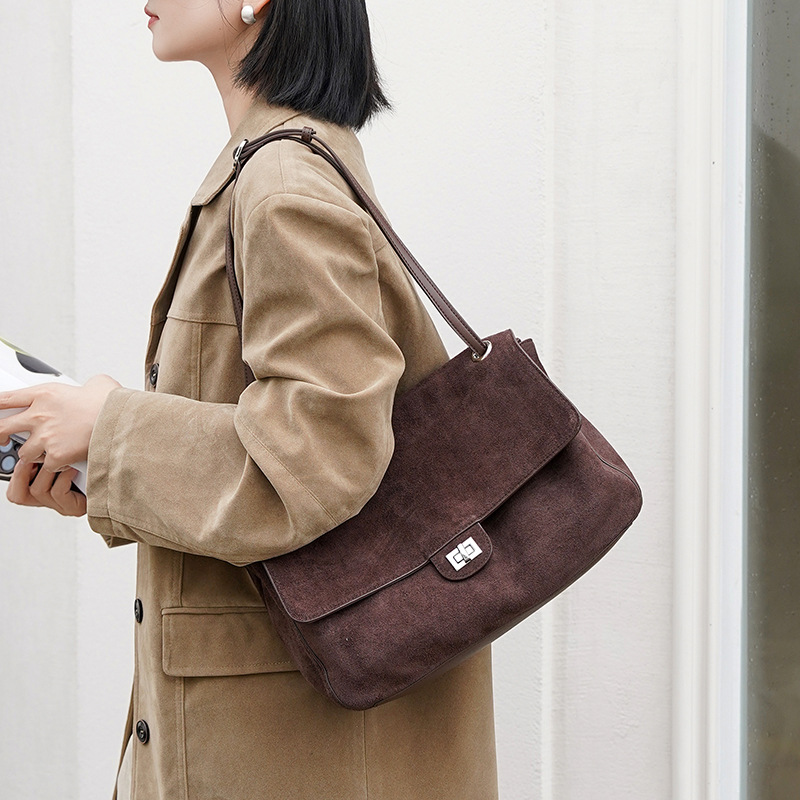 Genuine Suede Leather Underarm - Leather Work Handbags For Women 评论和价格